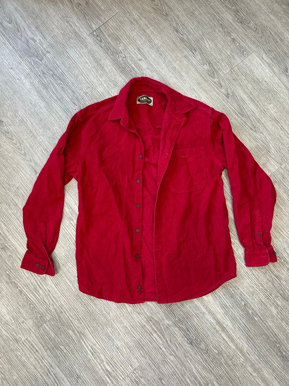 Vtg RM Williams Australia Moleskin Heavy Cotton Longhorn Shirt Mens Small Red